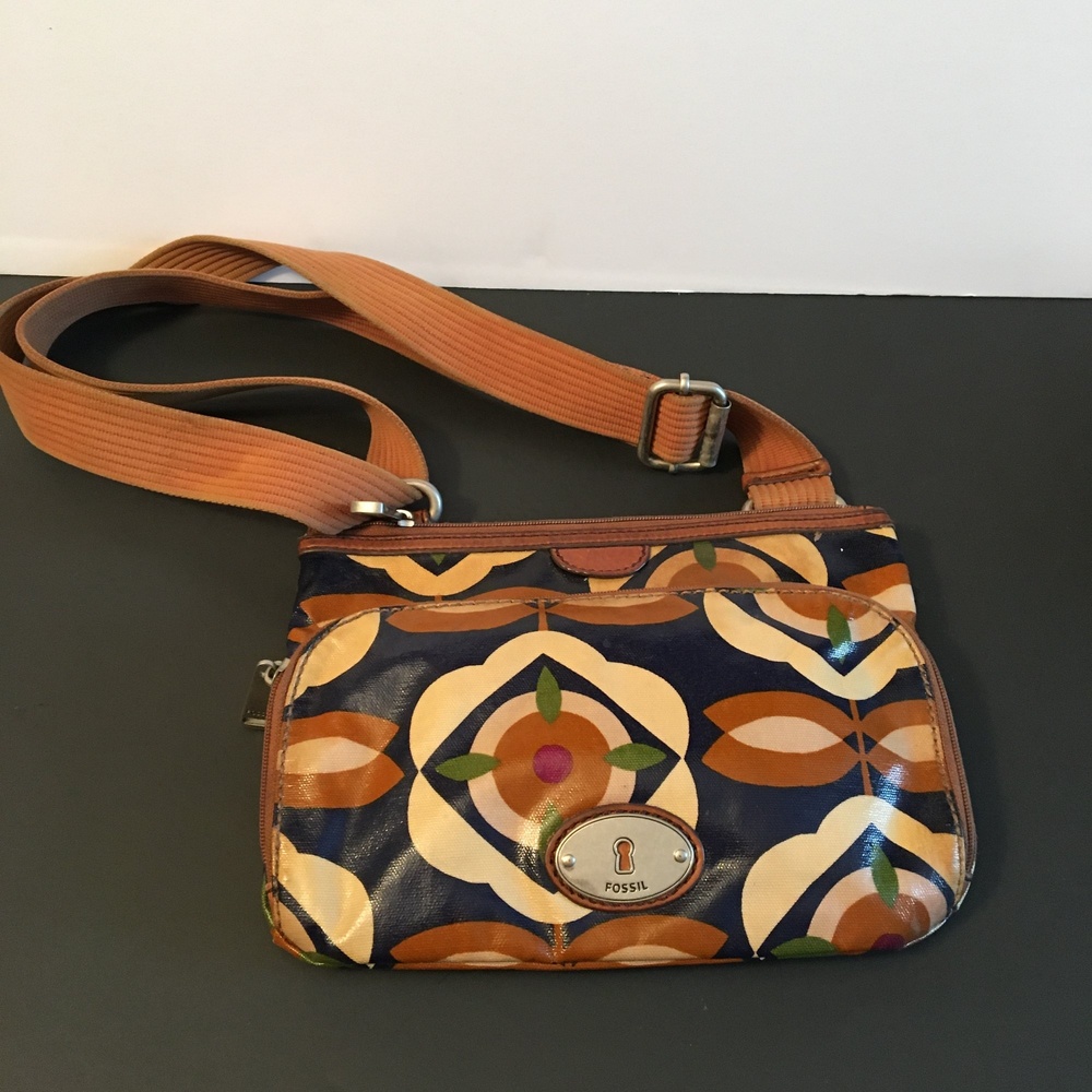 Fossil | Key-Per Bohemian Floral Patent Adjustable Leather Square Crossbody Bag